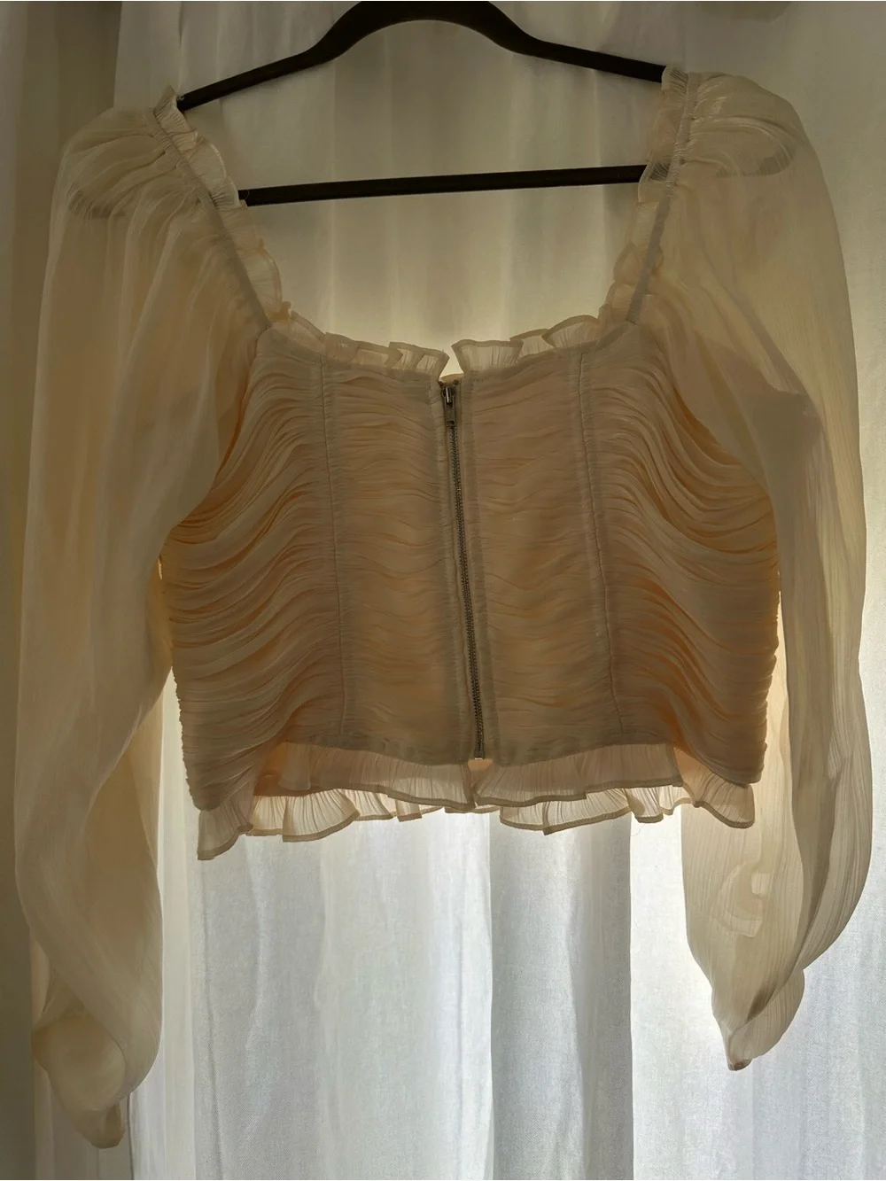 ASTR The Label Junie Ruffle Square Neck Top Champagne L